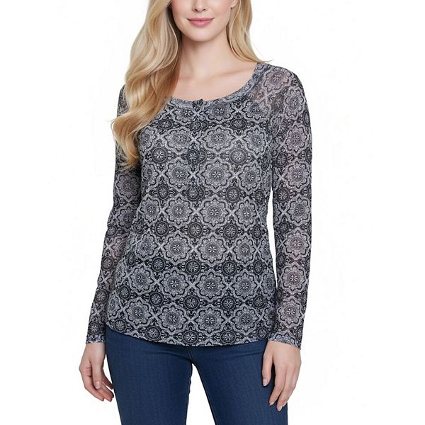 

Топ с длинным рукавом реглан из сетки Ny Collection, Black White Medalion