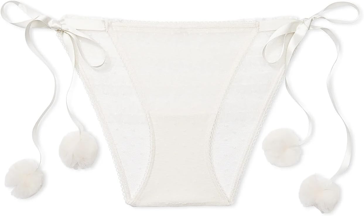 Трусики-бикини Victoria's Secret Bridal с рюшами из тюля и помпонами, цвет белый, новые, White — фото 3