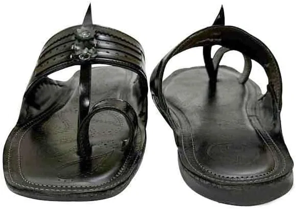 Мужские этнические тапочки Kolhapuri Chappals для мужчин, традиционные сандалии Kolhapuri, повседневные мужские шлепанцы Step n Style, Black — фото 3