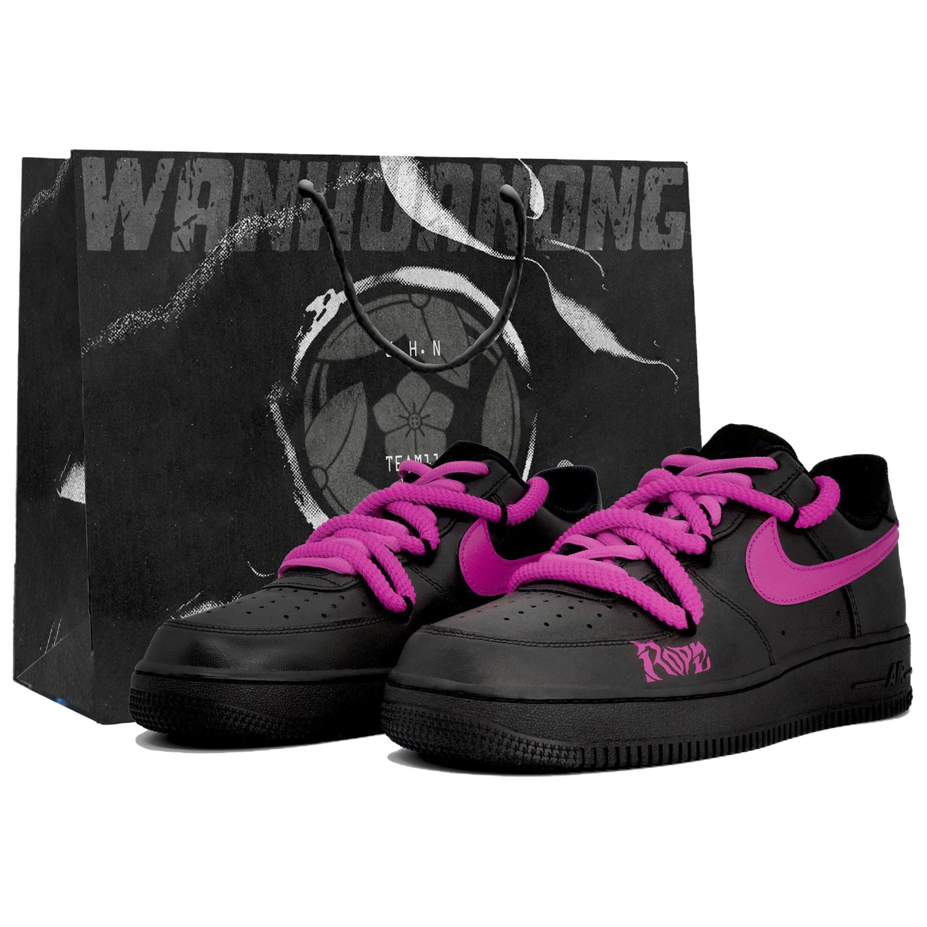 

Air Force 1 Pink Electric Slip Resistant Abrasion Resistant Low top Kids' Skateboarding Shoes Teenagers Nike, черный/розовый