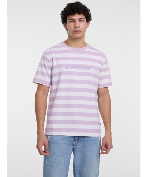 

GUESS JEANS Джинсы прямого кроя, футболка с коротким рукавом в полоску, GUESS, лавандовый