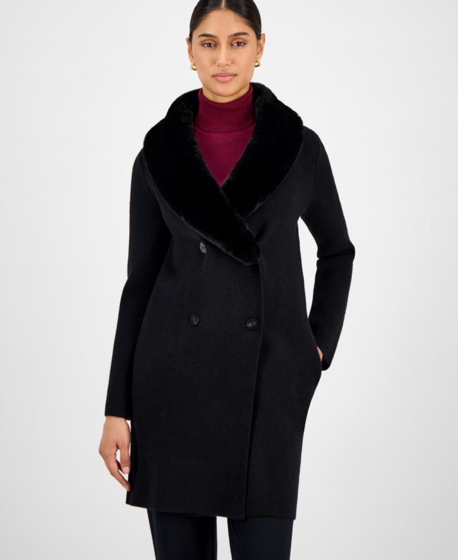 

Женская куртка с воротником-шалью из искусственного меха T Tahari, Black