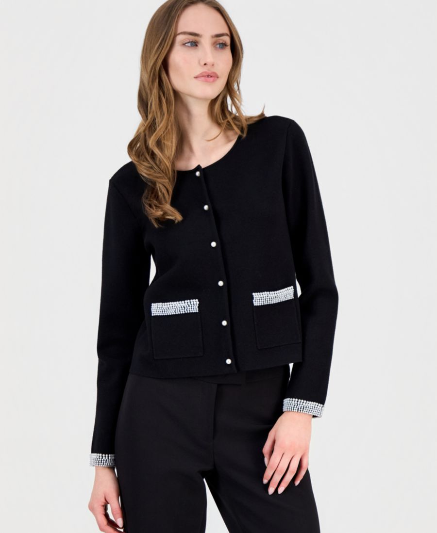 

Женский кардиган с жемчужной отделкой T Tahari, Black/ Ivory Pearls