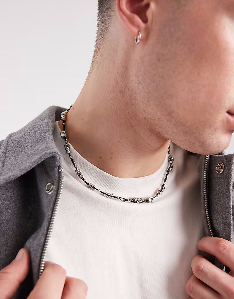 

Ожерелье из черного шнура и квадратных бусин в нескольких цветах Asos Design