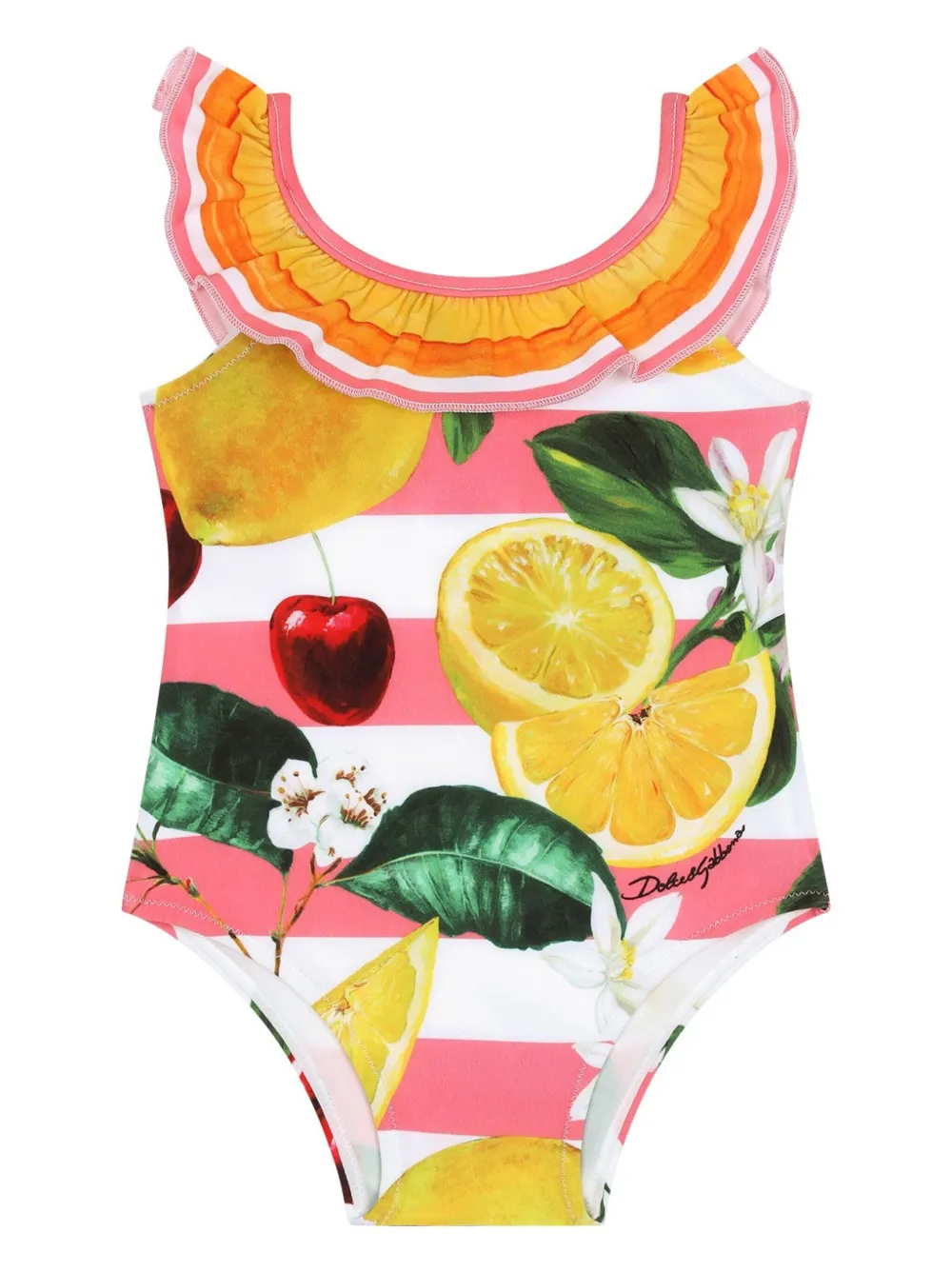 

Купальник с оборками и принтом Dolce & Gabbana Kids, белый