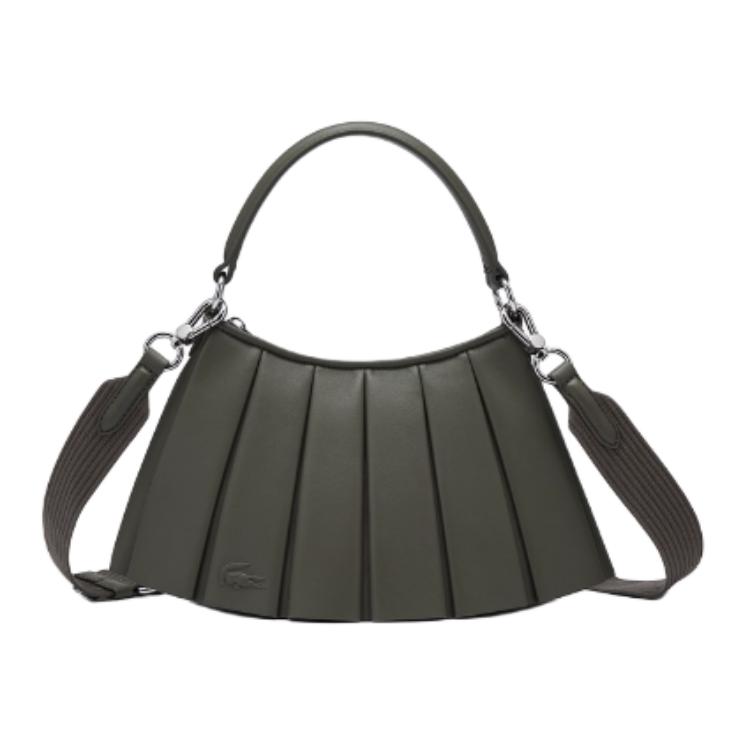 

LACOSTE Кожаная сумка хобо на одно плечо маленькая женская зеленая, Olive Green