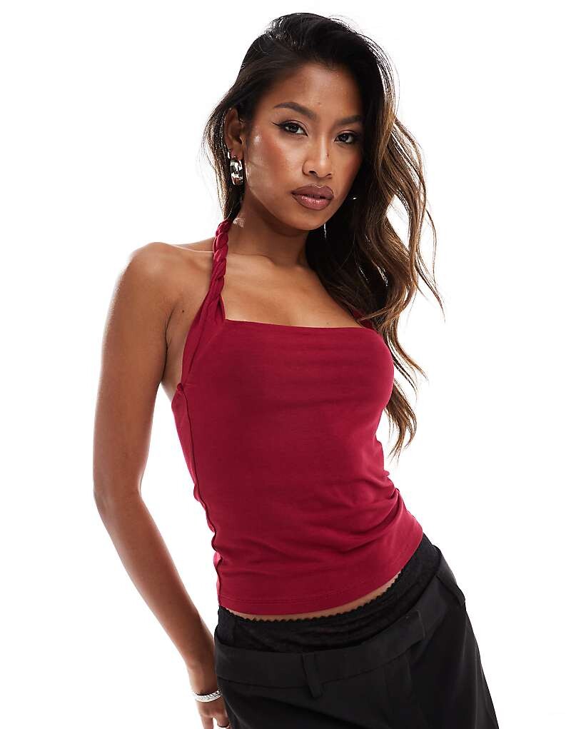 

Бордовый топ с воротником-бретелькой ASOS DESIGN