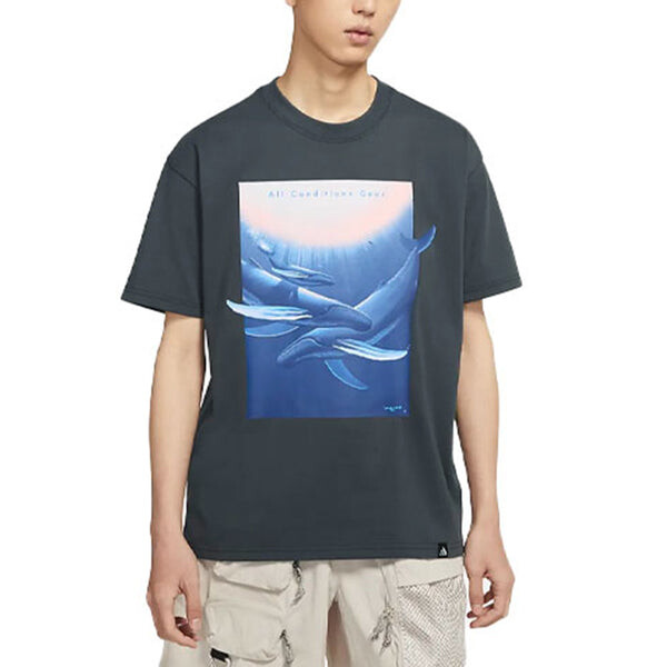 Футболка Nike ACG Wyland Funny Printing Sports Loose Round Neck Short Sleeve Black Gray Blackgray, серый — фото 4