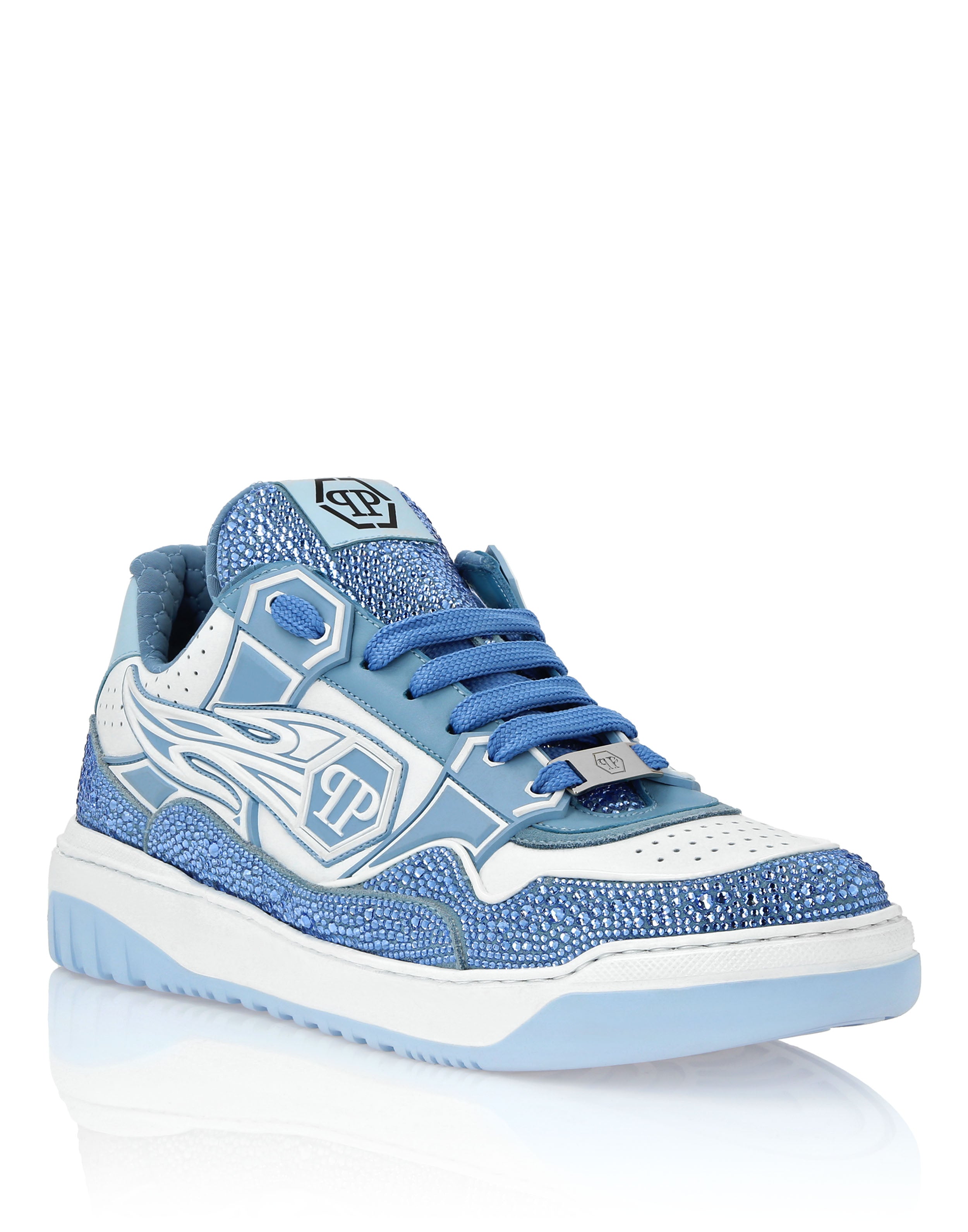 

Кожаные низкие кроссовки Moon Walker PHILIPP PLEIN, белый/синий