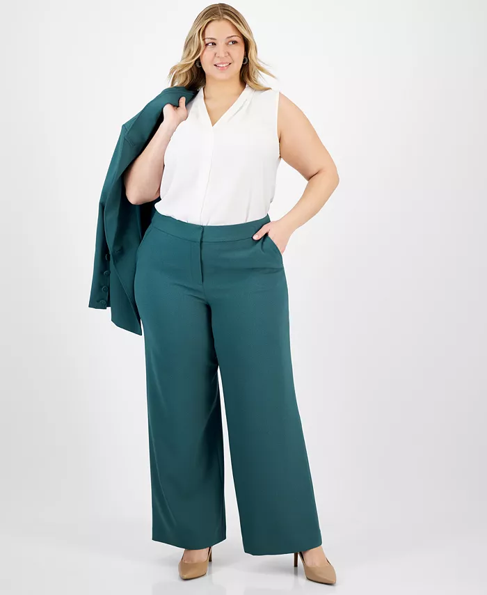 

Женские брюки Plus Size Mid-Rise Wide-Leg Pants Tahari ASL, зеленый