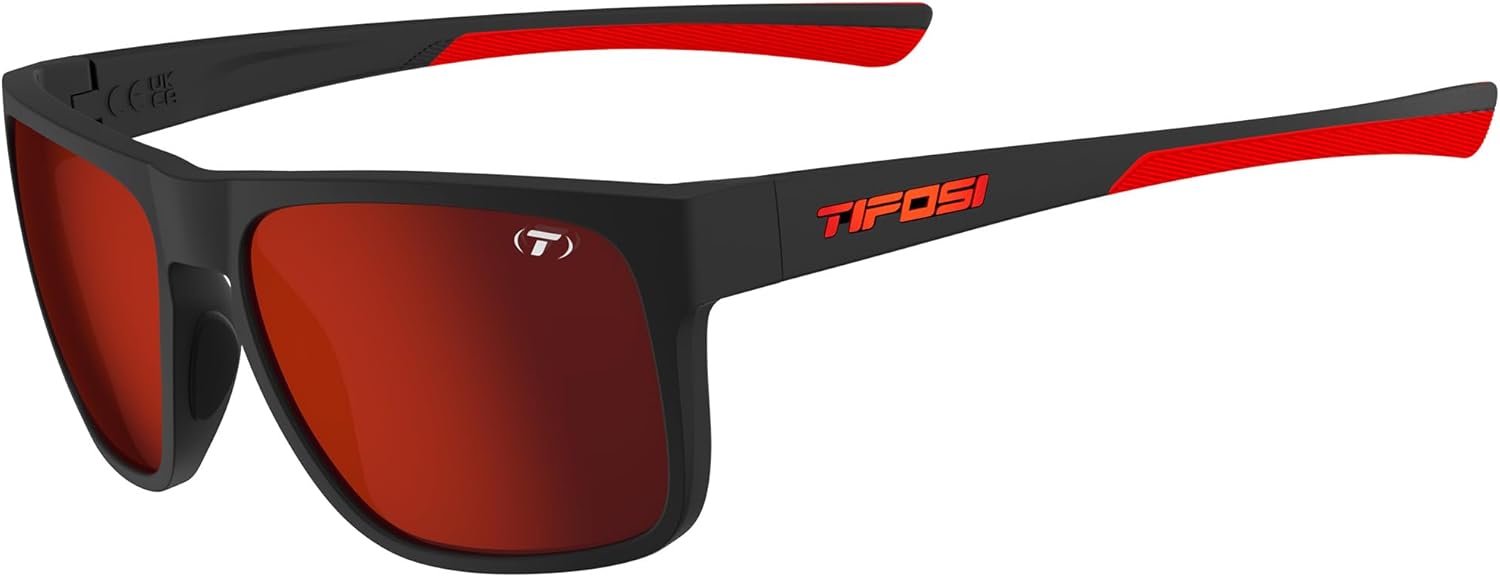 

Спортивные солнцезащитные очки Tifosi Swick — идеально подходят для езды на велосипеде, игры в гольф, пеших прогулок, пиклбола, бега, тенниса и создания стильного образа, Satin Black-crimson/Smoke Red