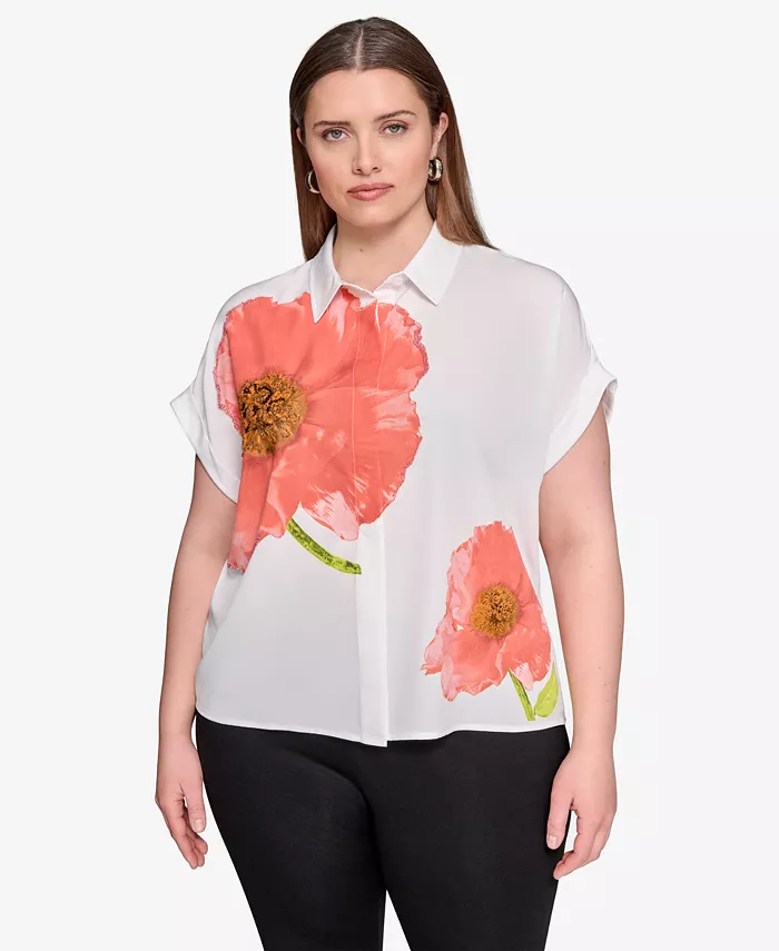

Блузка Plus Size с цветочным принтом KARL LAGERFELD PARIS, оранжевый