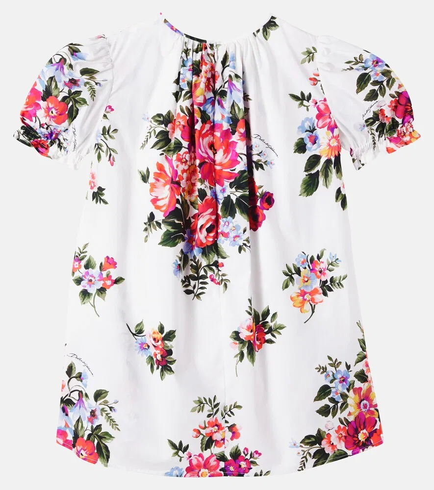 Платье из хлопкового поплина с цветочным принтом Dolce&Gabbana Kids, мультиколор — фото 2