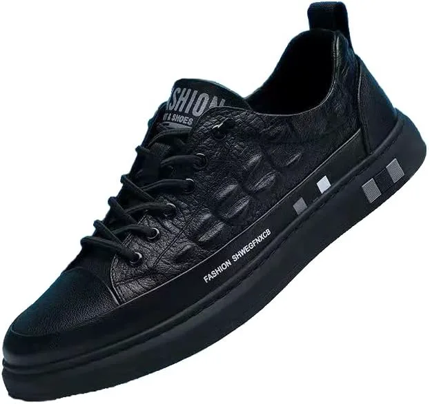 

Мужские кроссовки Boxpopla из веганской кожи с эластичной шнуровкой, повседневные, низкие, с крокодиловым тиснением, дышащие, модные, для прогулок и спорта, черный