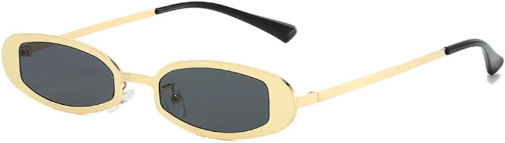 

Солнцезащитные очки с защитой UV400 | Маленькие овальные металлические линзы в стиле панк | для женщин и мужчин | для занятий спортом на открытом воздухе и вождения DSVIGF, Gold Black