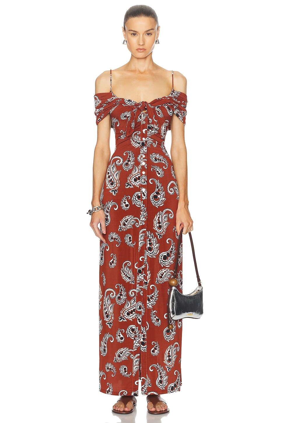 

Длинное платье с узлом Rabanne, цвет Paisley Terracotta