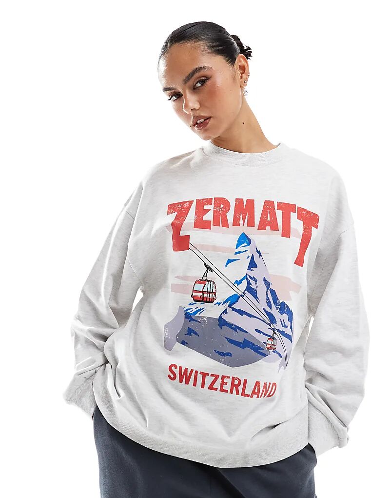 

Толстовка оверсайз с принтом Zermat цвета ледяной меланж ASOS DESIGN