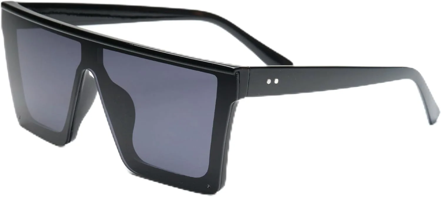 

Винтажные квадратные солнцезащитные очки унисекс с плоской верхней частью, черная оправа, черные линзы, серебряные заклепки, защита от УФ. SG Essentials, Black