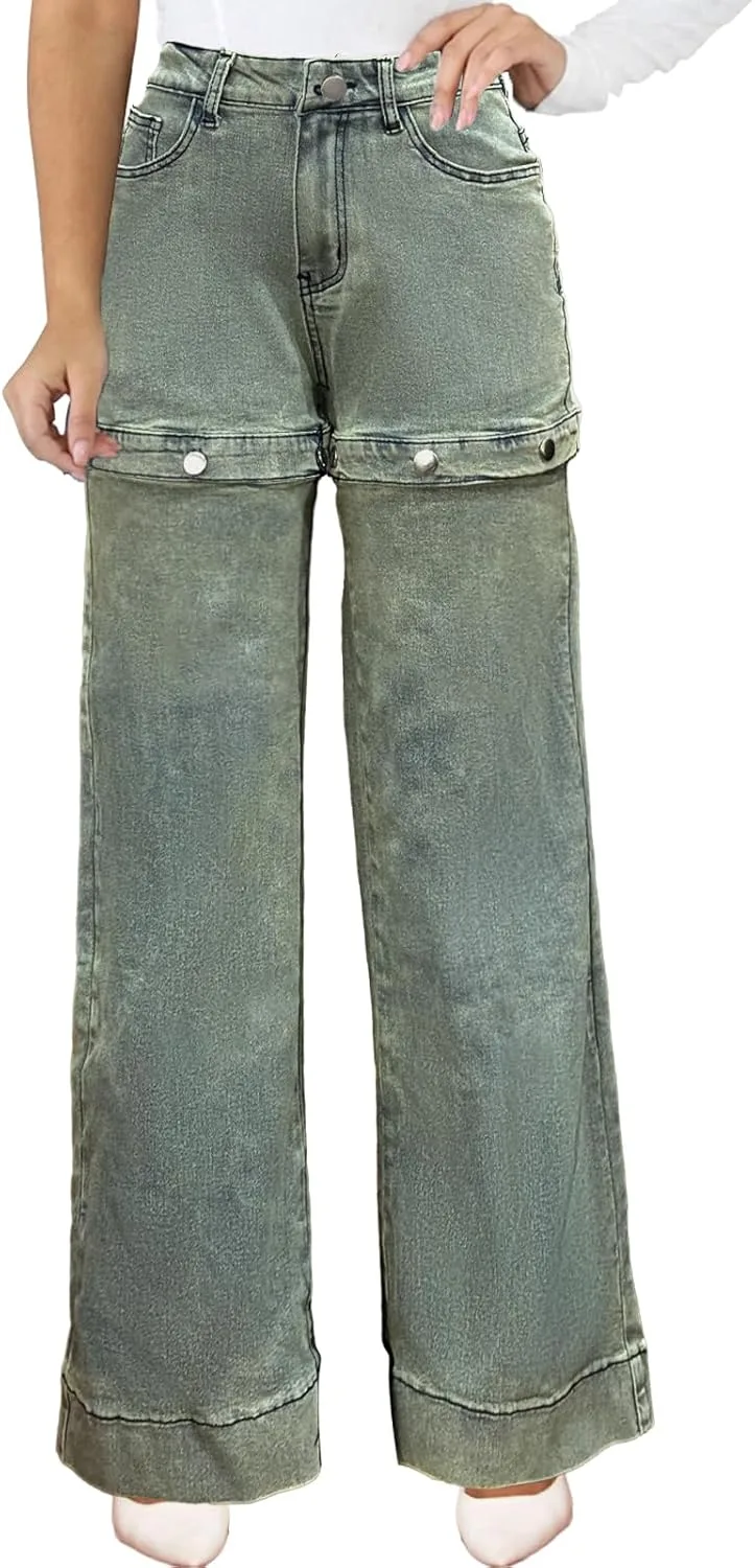 

IbuduSexy Женские джинсы Mid Waisted Wide Leg с потертостями