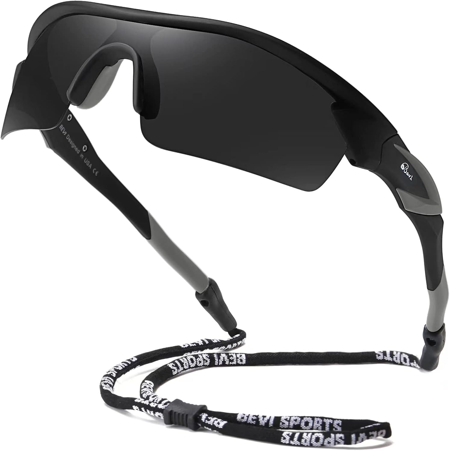 

Спортивные поляризованные солнцезащитные очки Bevi Sports для мужчин и женщин, для бега, велоспорта, рыбалки, гольфа, бейсбола, вождения, TR90 UV400 100 CLASSIC, Black