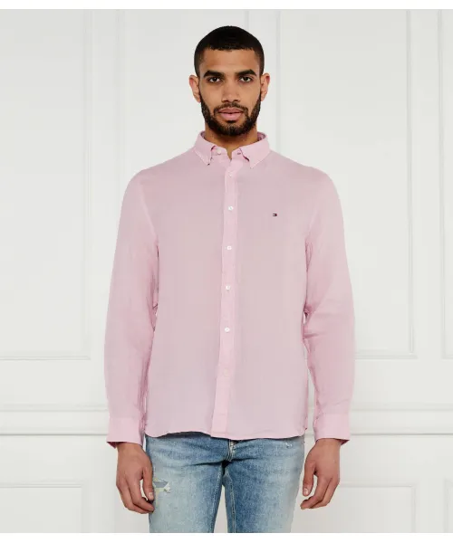 

Рубашка из льна, окрашенная пигментом Regular fit Tommy Hilfiger, розовый