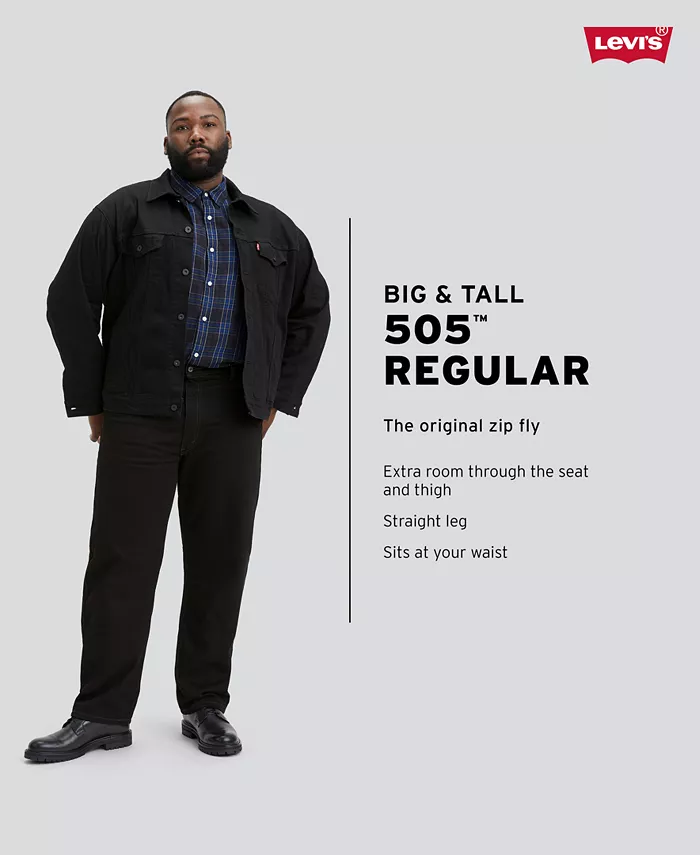 Мужские джинсы Big & Tall 505 Original-Fit Non-Stretch Levi's, черный — фото 2