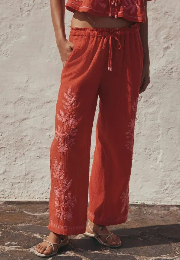 Брюки Next Regular fit wide leg, красно-розовый