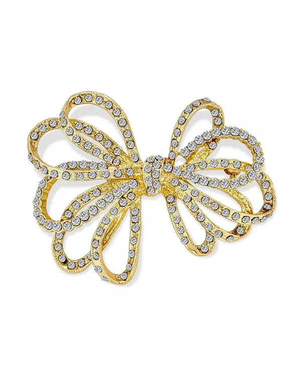 

Большая праздничная рождественская брошь-булавка с открытым бантом из кристаллов и паве из ленты, серебро, розовое золото Bling Jewelry, gold