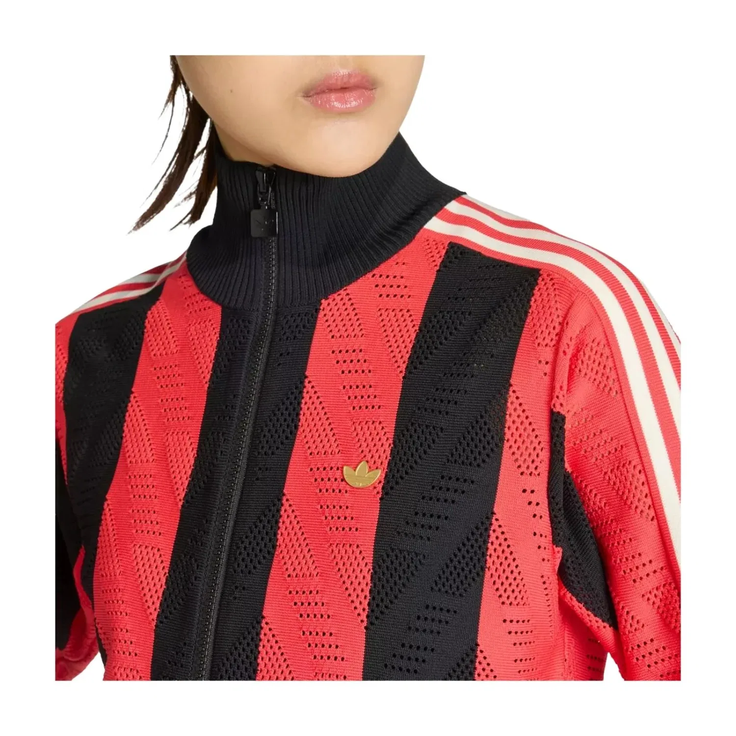 Спортивная куртка Adidas Originals Firebird с ажурной вязкой, цвет «Черный полупрозрачно-красный» KE0074 — фото 3
