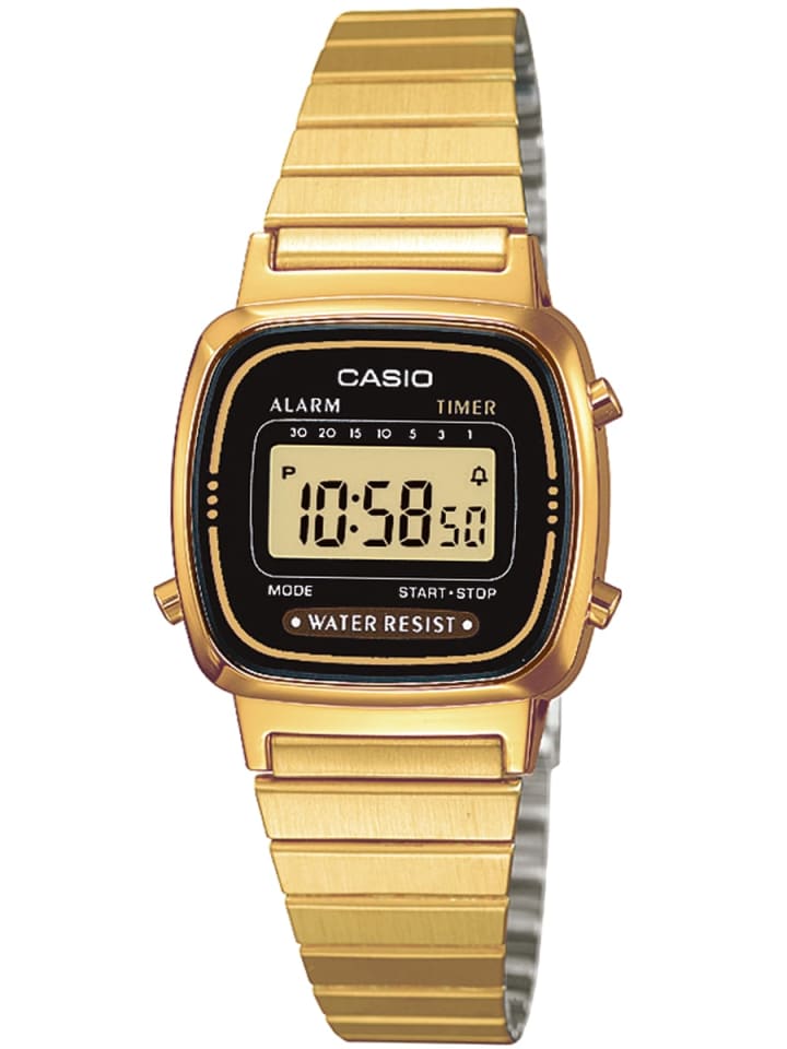 

Casio Цифровые женские часы, черно-золотые