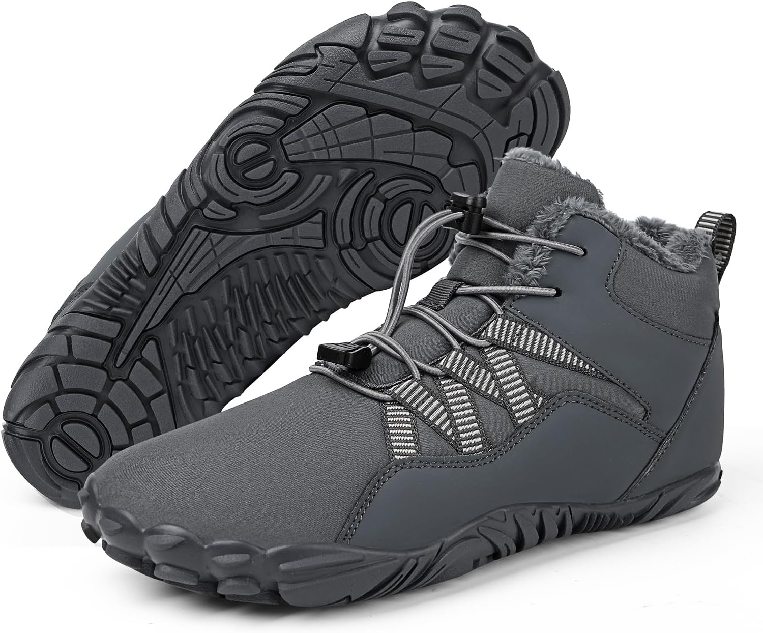 

SECHRITE Мужские и женские босоного-минималистичные обувь Зимние ботинки С нулевым перепадом подошвы Кроссовки для трейл-раннинга Широкий носок, серый