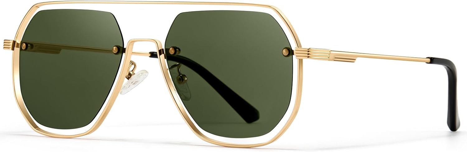 

Солнцезащитные очки-авиаторы SUNGAIT с геометрическим рисунком, увеличенного размера, для женщин и мужчин, металлическая оправа, ретро-стиль, защита от УФ-излучения, Gold Frame/Green Lens