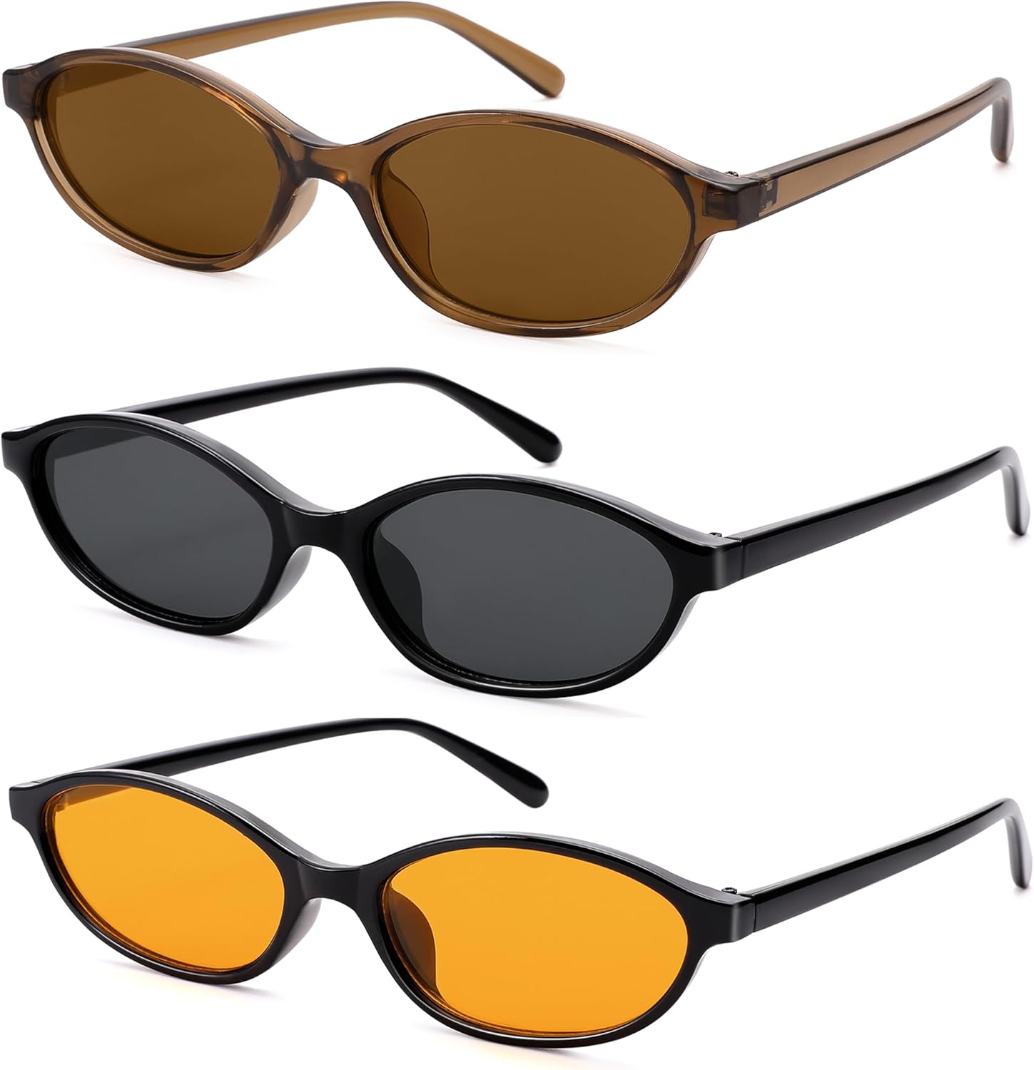 

Ретро-солнцезащитные очки овальной формы для женщин - модные солнцезащитные очки в стиле Y2k - очки «кошачий глаз» в стиле 90-х GLARDEFE, C2 Brown/Brown Lens + Grey/Black Lens + Black/Orange