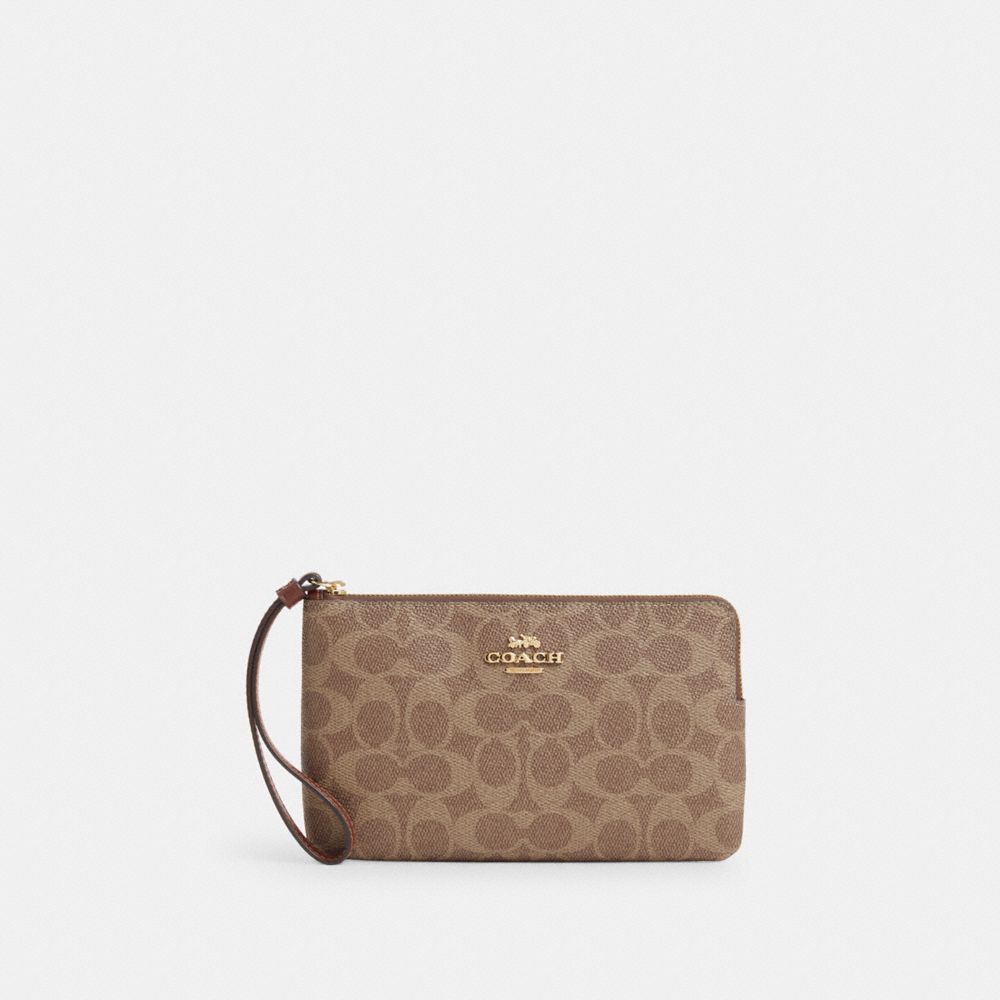 

Кошелек Coach Large Corner Zip Wristlet, цвет Gold/Tan/Brown