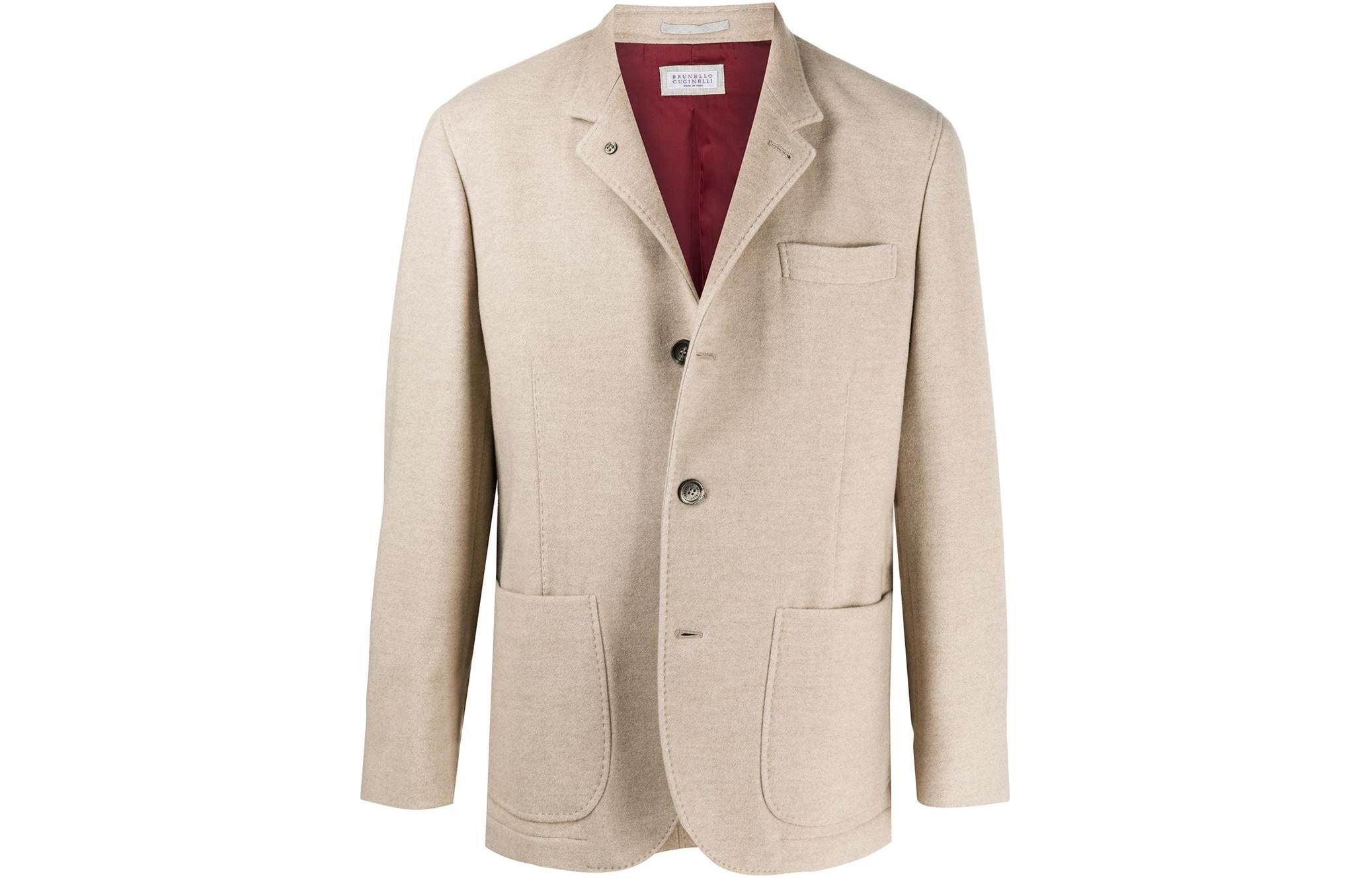 

Brunello Cucinelli Однобортный кашемировый блейзер, Ecru