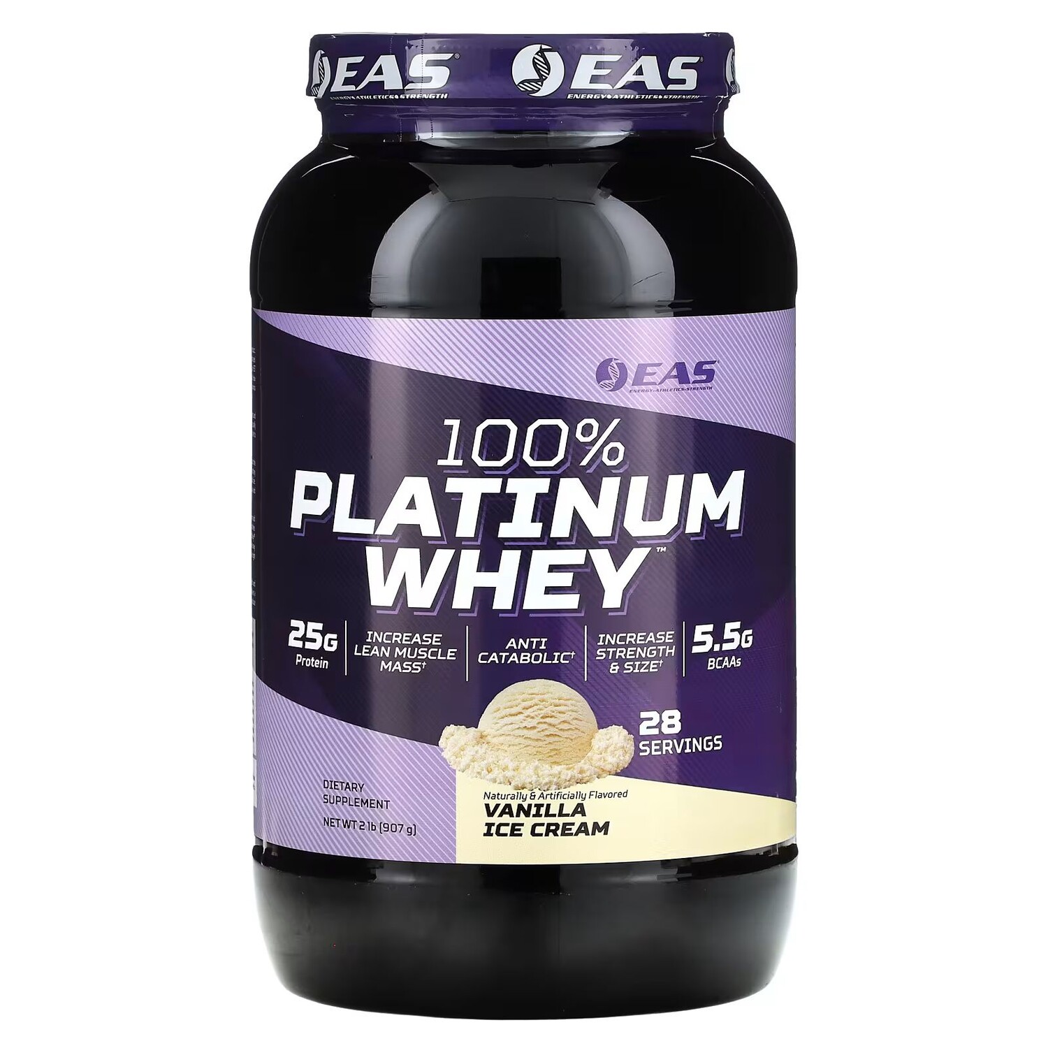 

100% Platinum Whey, ванильное мороженое, 2 фунта (907 г) Eas