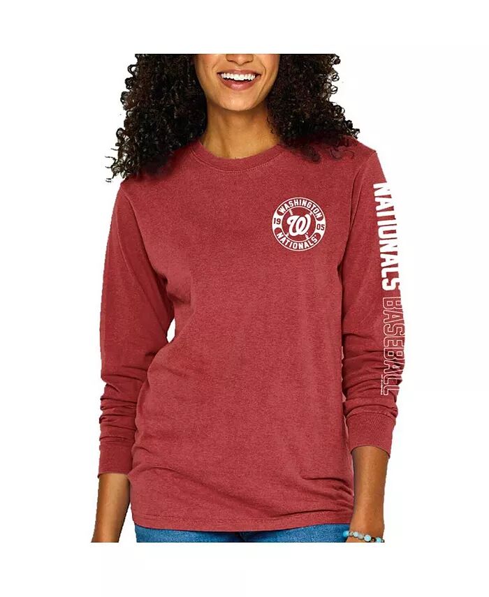 

Женская красная футболка Washington Nationals с длинным рукавом, окрашенная пигментом Soft As A Grape