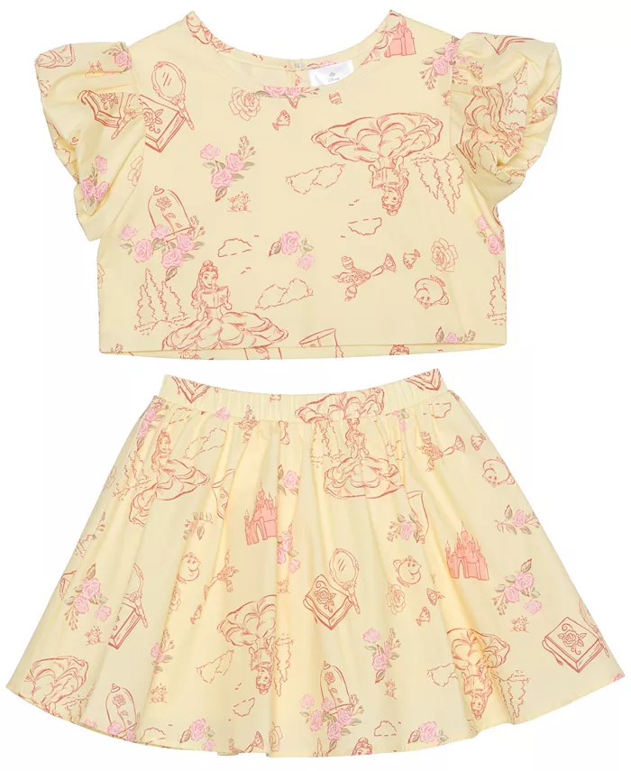 

Комплект для девочек Toddler and Little Girls 2-Piece Belle's Day: топ с короткими рукавами и юбка Disney, желтый