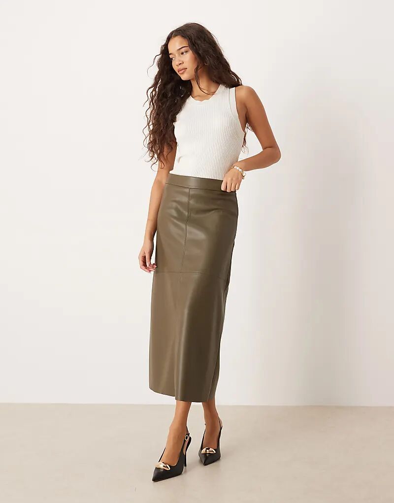 

Юбка миди Gina Tricot PU темно-зеленого цвета хаки