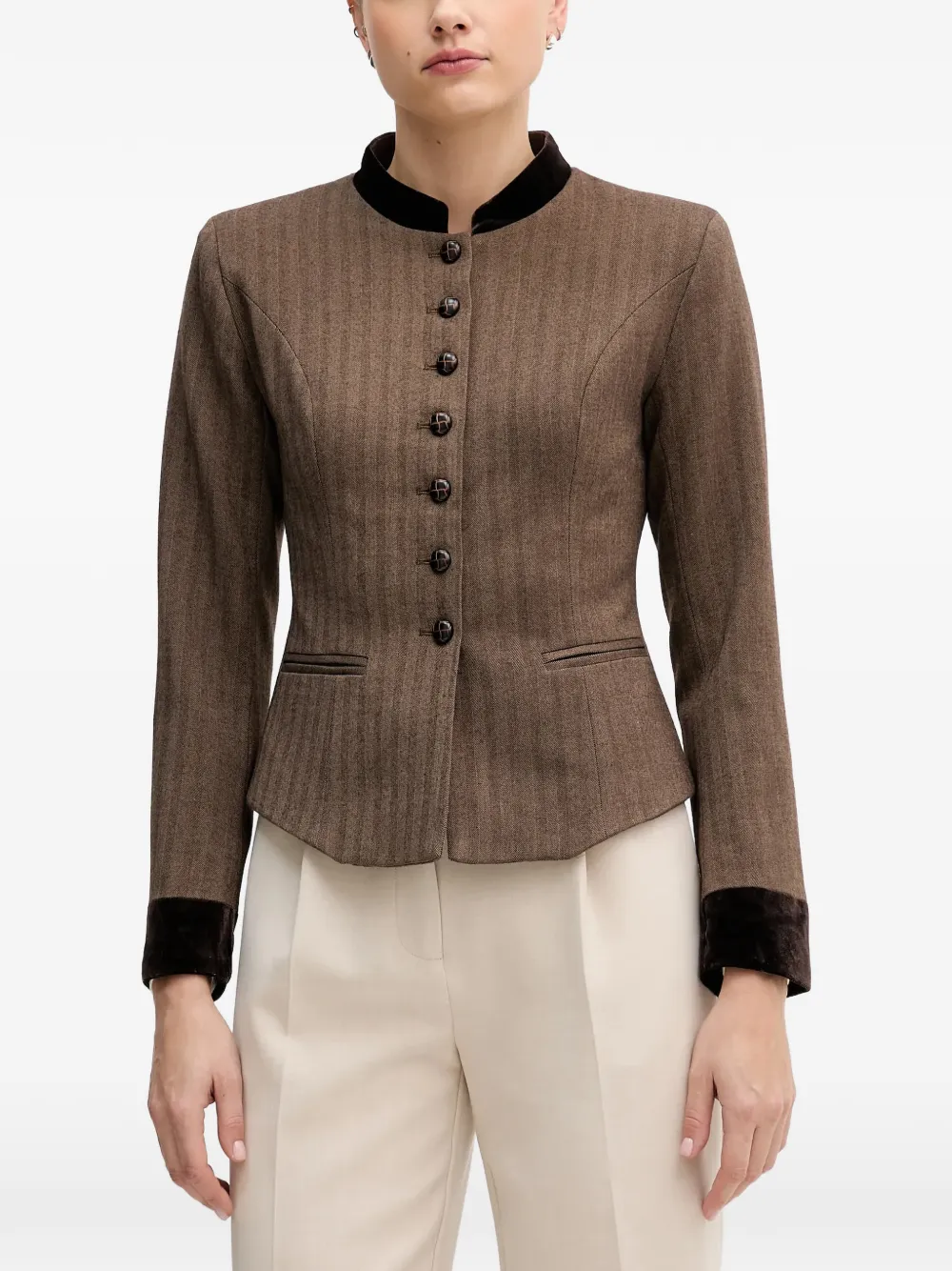 

Рубашка на пуговицах с елочным узором Hoss Intropia, коричневый