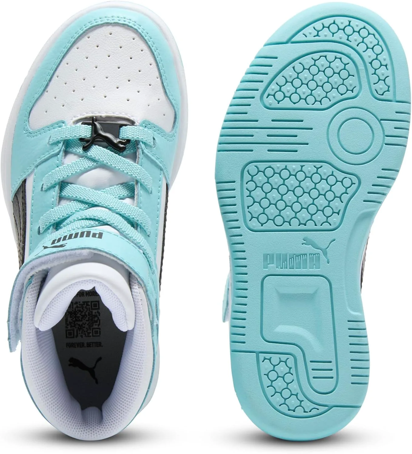 Кроссовки PUMA для детей Rebound Layup Mid на липучках, белый/черный — фото 3