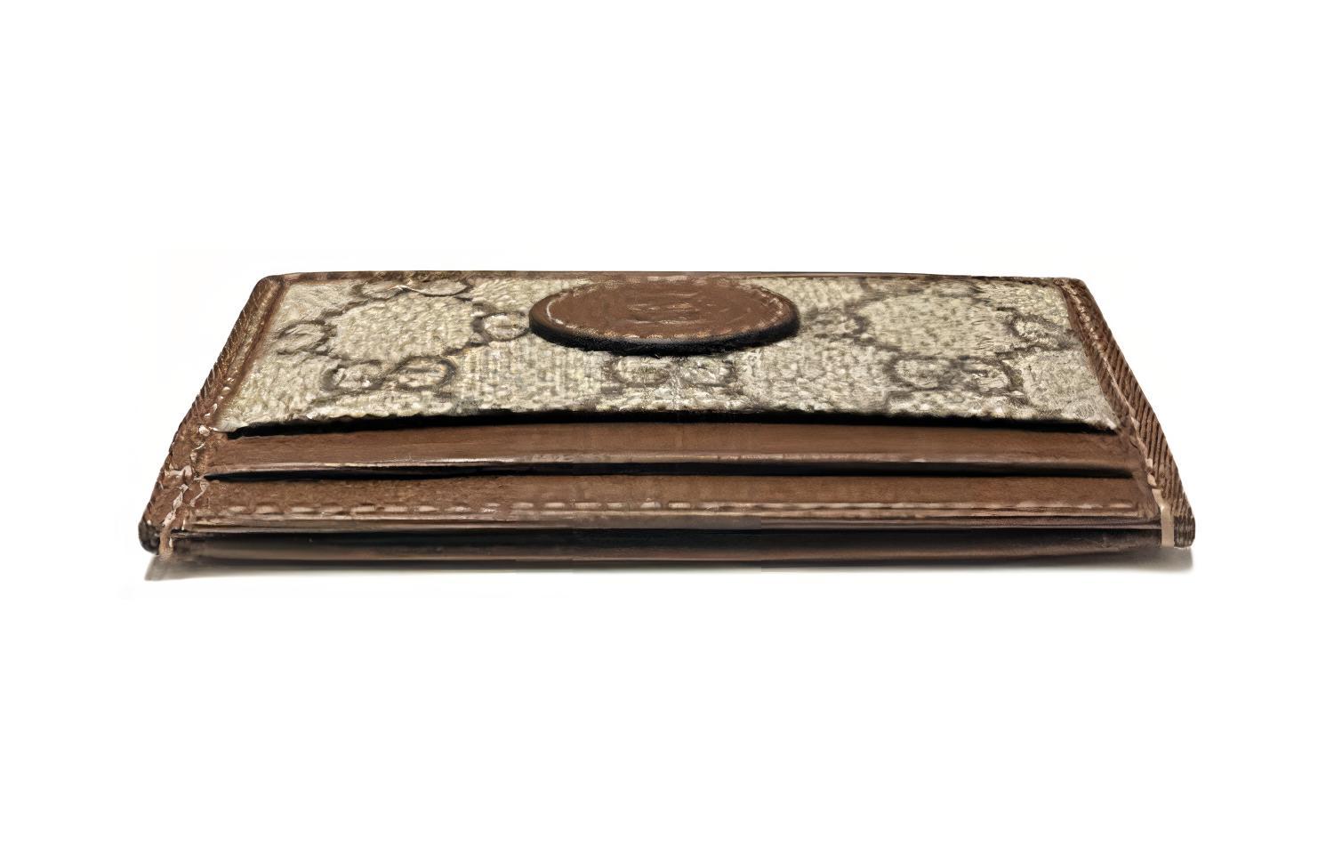 GUCCI Кожаный держатель карт с холщовой вставкой унисекс черный и коричневый — фото 4