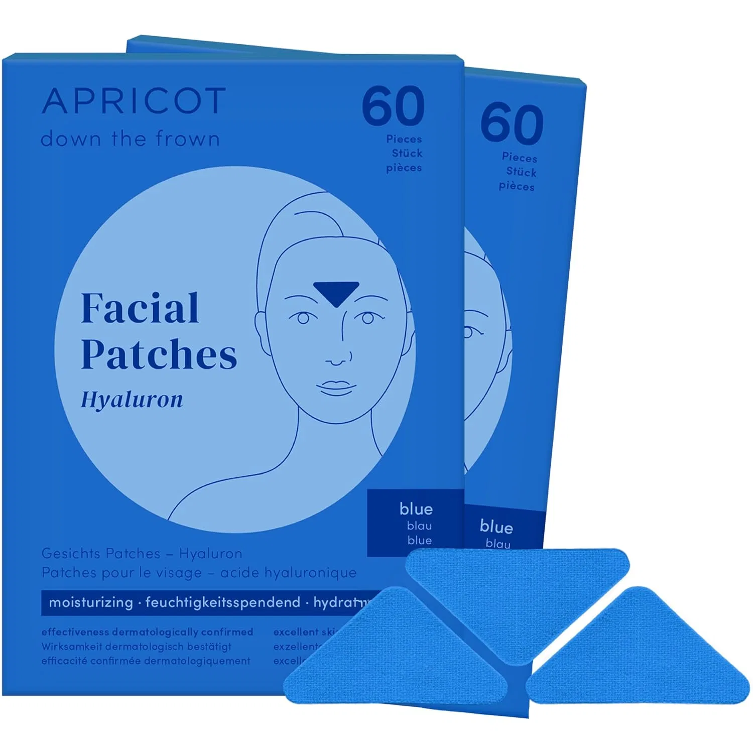 Патчи от морщин с гиалуроновой кислотой «Down the Frown» от Apricot, 120 шт. Apricot Beauty & Healthcare, Hyaluronic (Blue) For Normal To Dry Skin