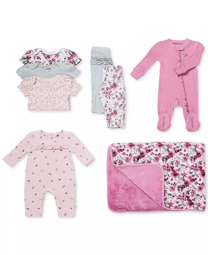 

Коллекция для девочек с цветочным принтом: боди, штанишки, комбинезон и повязка на голову, комбинезон с ножками и плед Huggies, зеленый