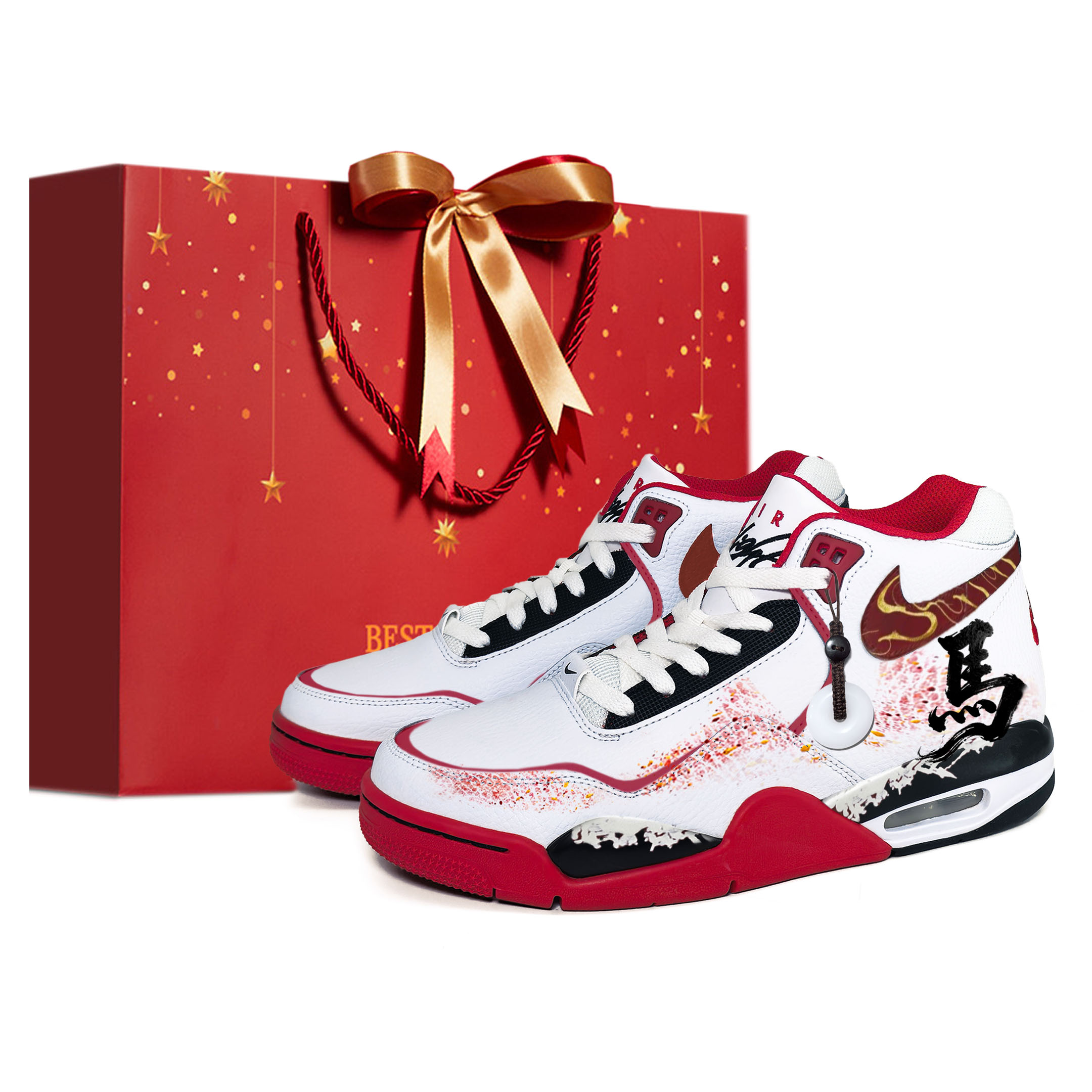 Nike Кроссовки баскетбольные мужские Flight Legacy Immediately Peaceful CNY Cushioning Slip Resistant Mid top Vintage красные белые — фото 4