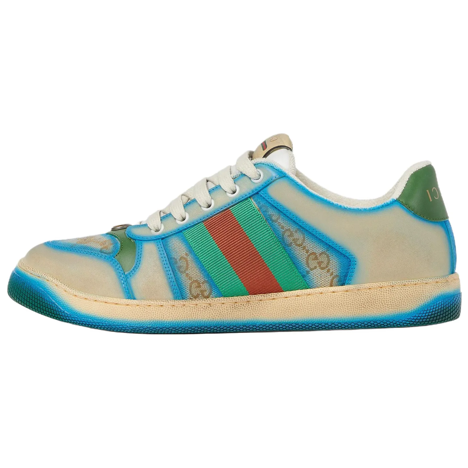GUCCI Кроссовки скейтерские низкие кожаные мужские beige blue