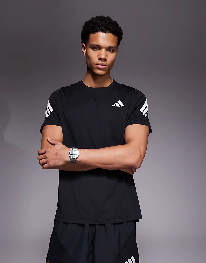 Футболка Adidas Performance Running 365 с тремя полосками на рукаве, черный
