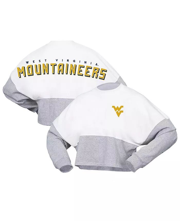 

Женская белая футболка West Virginia Mountaineers Heather Block Cropped с длинным рукавом из джерси Spirit Jersey