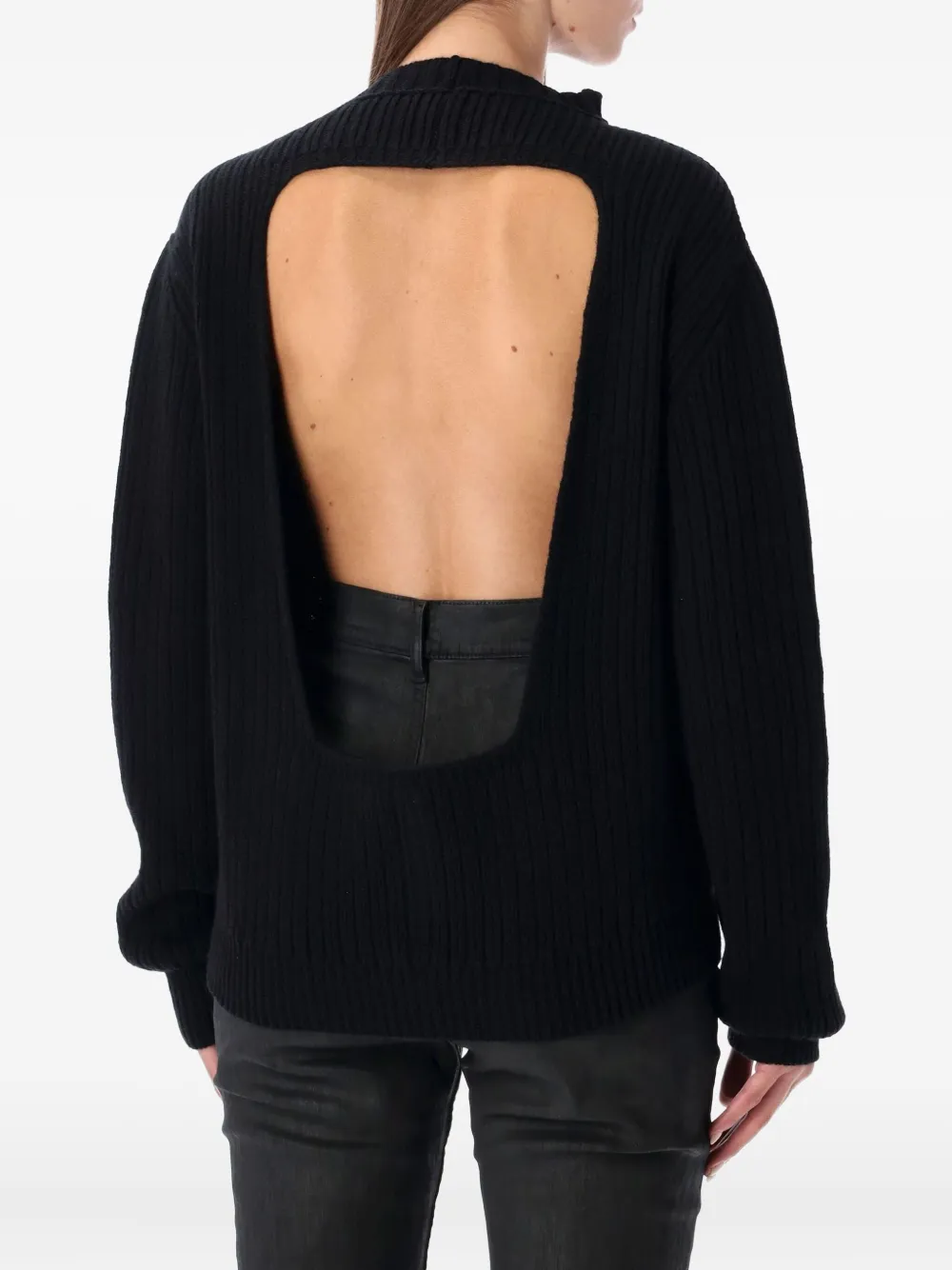 Свитер в рубчик с открытой спиной Rick Owens, черный — фото 2
