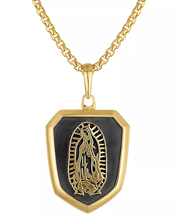 

Мужское ожерелье с подвеской Богоматери Гваделупской из двухцветного стерлингового серебра, 24 дюйма + удлинитель 2 дюйма Bulova, gold-tone